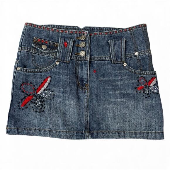 Freeway Denim Jean Mini Skirt Size XS Vintage Y2K Embroidered Boho Western Rave - Picture 1 of 9